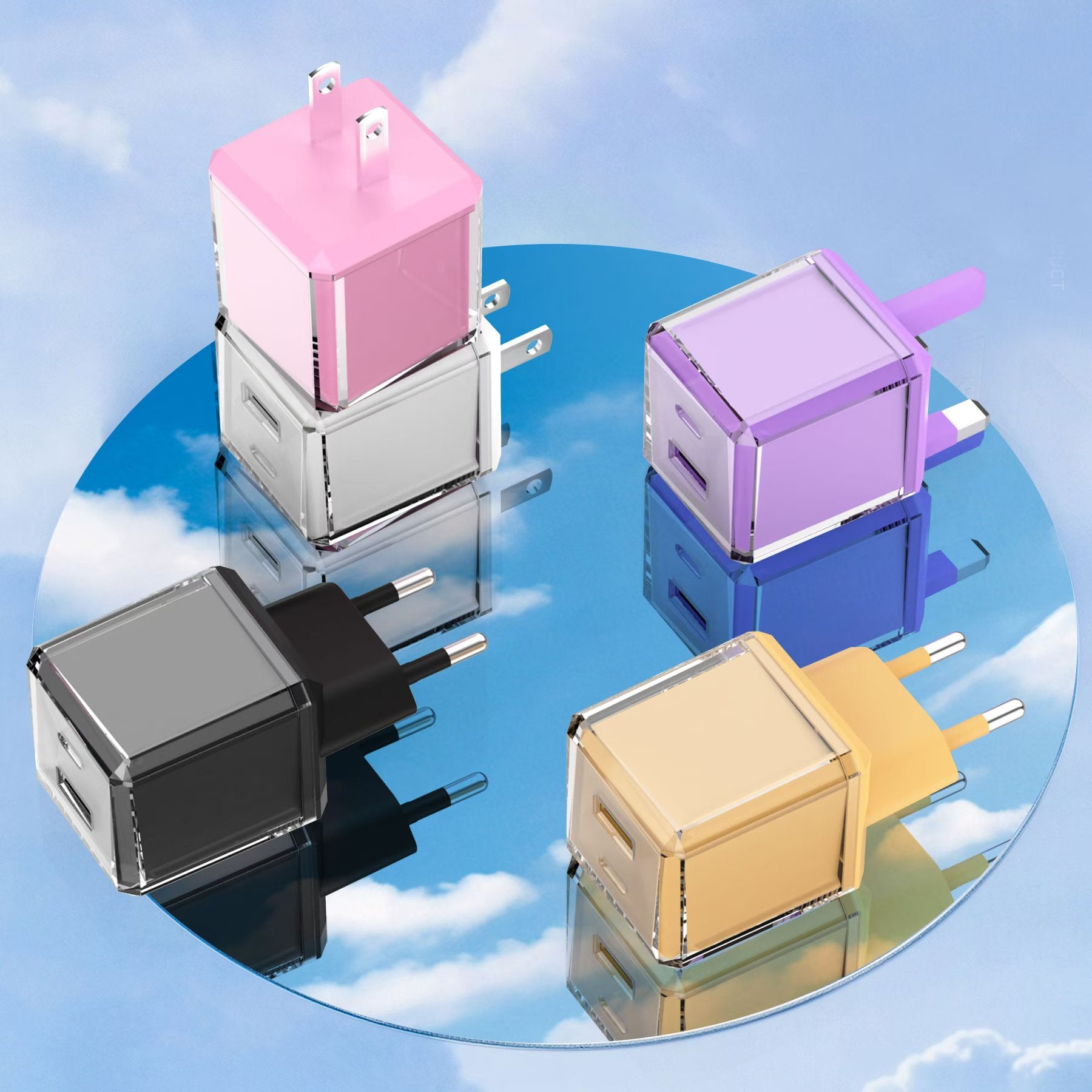 Small Ice Cube - A+C Dual-port Fast Charger, with EU plug, US plug, UK plug options. It supports super fast charging, is a full-voltage charger, featuring compact and portable design as well as a unique appearance.