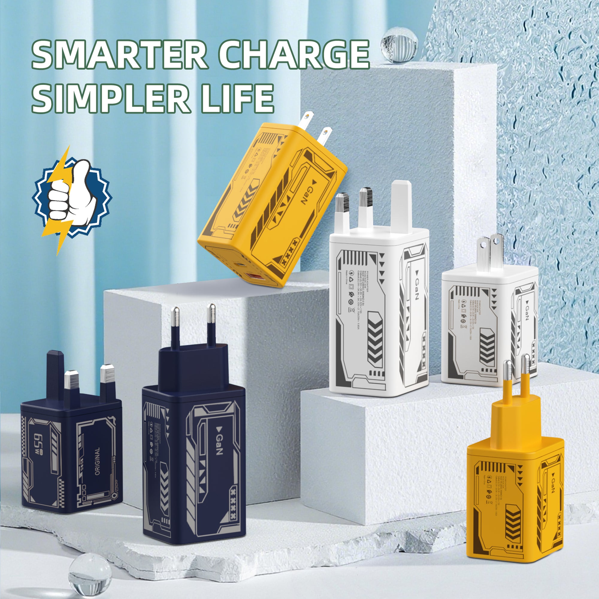 X120 Mecha-style — A+C Dual-port Charger, available with EU, US, and UK plug options. It supports super fast charging, is a full-voltage charger, and features two different charging ports as well as a unique appearance.