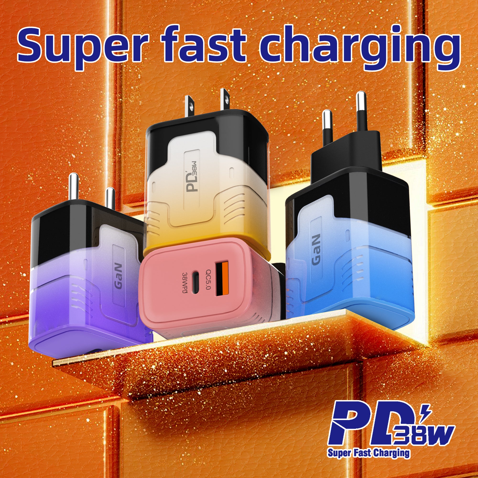 0169 Two-Tone Transparent — A+C Dual-port Charger, available with EU, US, and UK plug options. It supports super fast charging, is a full-voltage charger, and features two different charging ports as well as a unique appearance.