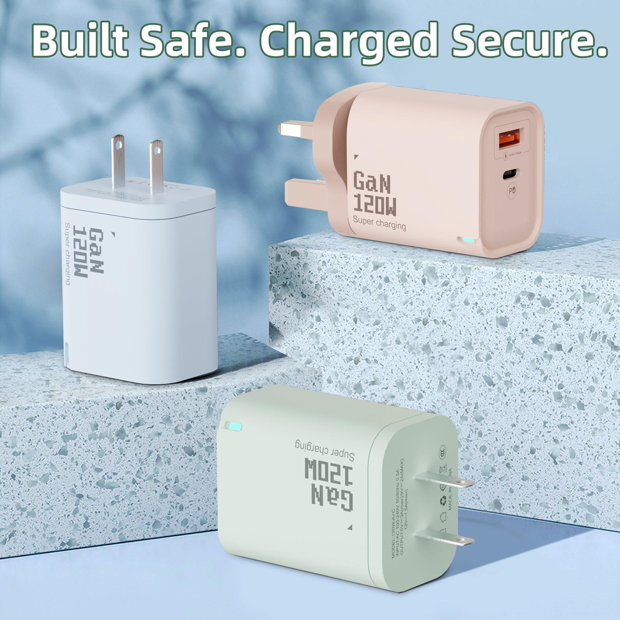 Fructose — A+C Dual-port Charger, available with EU, US, and UK plug options, as well as three size choices: Large Fructose, Medium Fructose, and Small Fructose. It supports super fast charging and is a full-voltage charger.