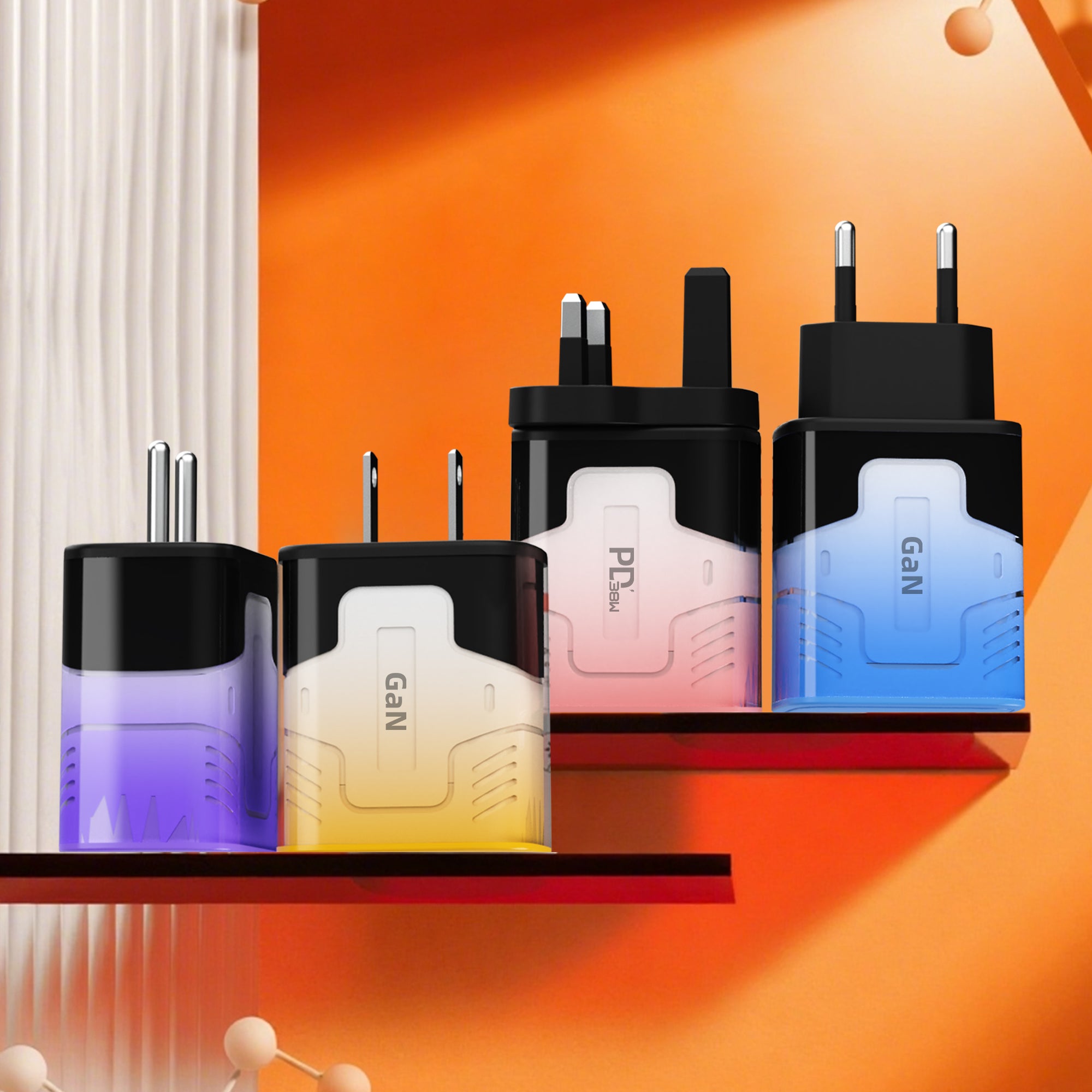 0169 Two-Tone Transparent — A+C Dual-port Charger, available with EU, US, and UK plug options. It supports super fast charging, is a full-voltage charger, and features two different charging ports as well as a unique appearance.