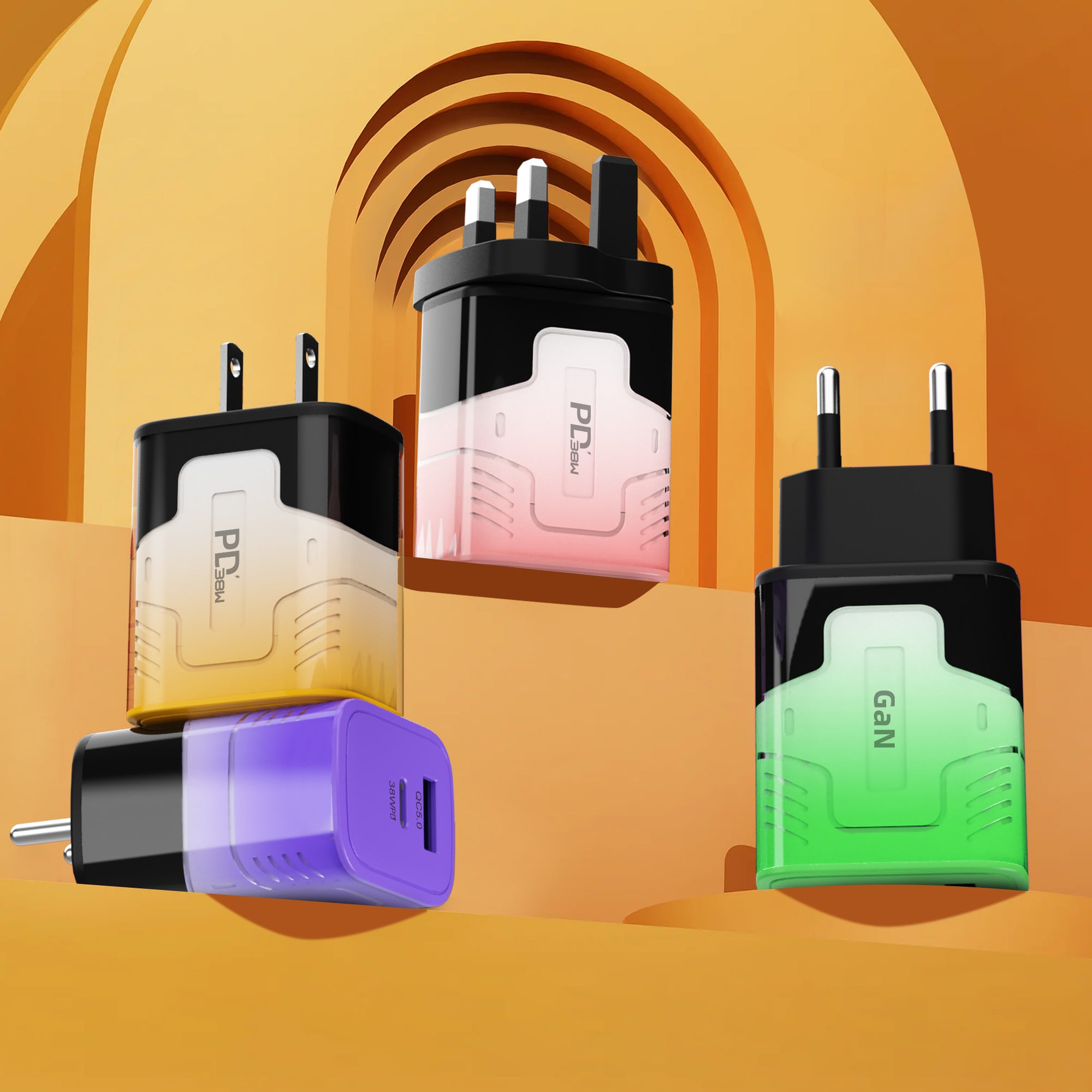 0169 Two-Tone Transparent — A+C Dual-port Charger, available with EU, US, and UK plug options. It supports super fast charging, is a full-voltage charger, and features two different charging ports as well as a unique appearance.