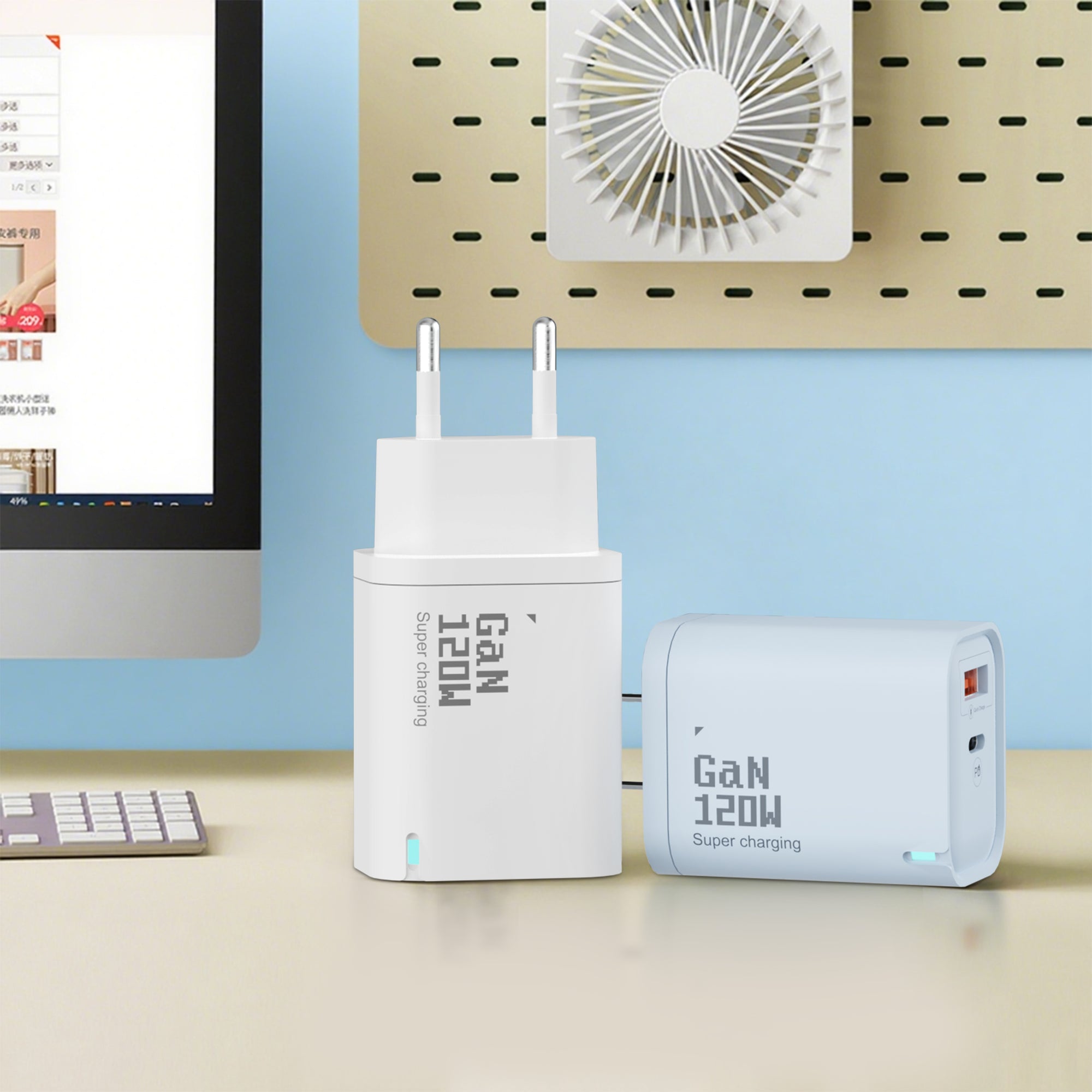 Fructose — A+C Dual-port Charger, available with EU, US, and UK plug options, as well as three size choices: Large Fructose, Medium Fructose, and Small Fructose. It supports super fast charging and is a full-voltage charger.
