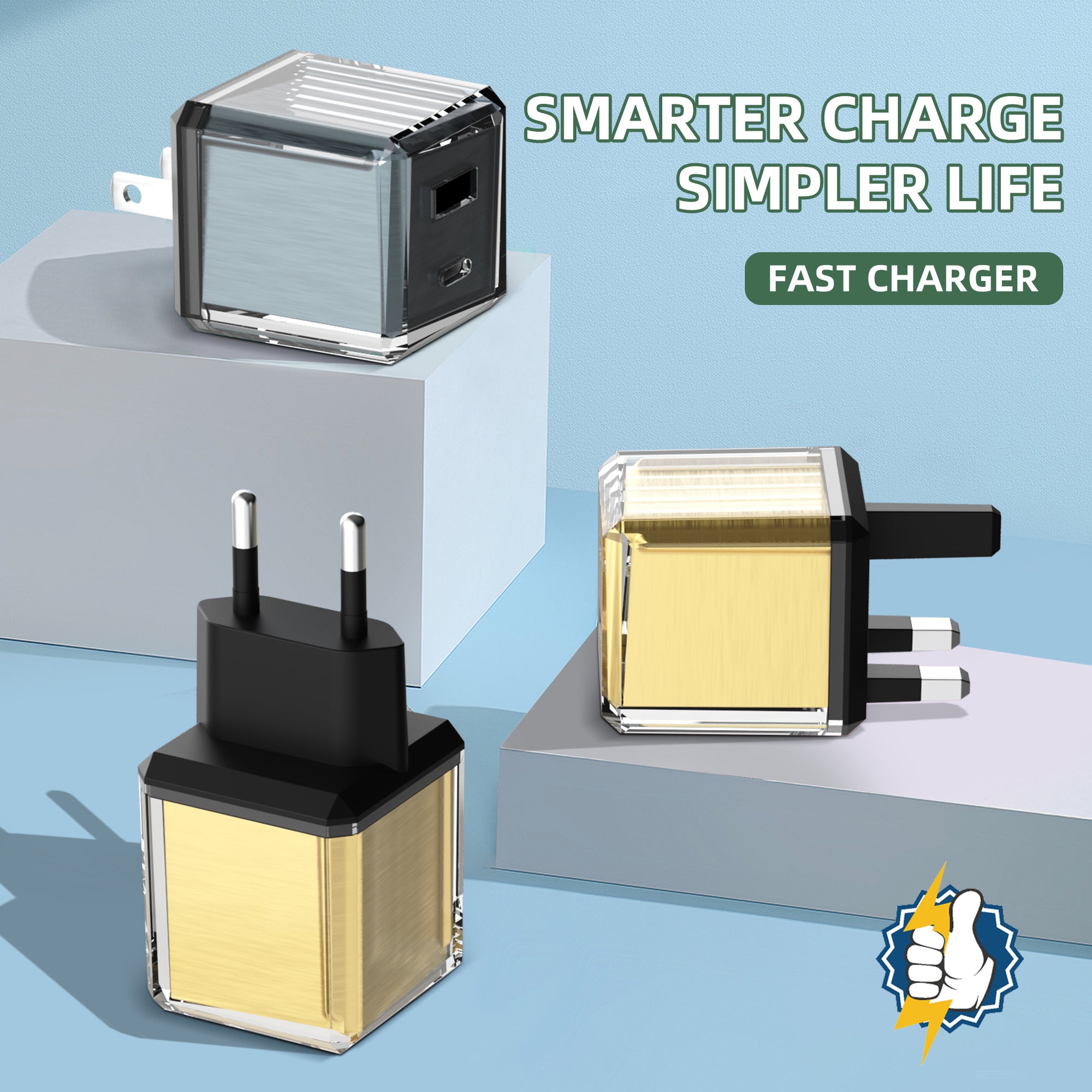 Small Ice Cube - A+C Dual-port Fast Charger, with EU plug, US plug, UK plug options. It supports super fast charging, is a full-voltage charger, featuring compact and portable design as well as a unique appearance.