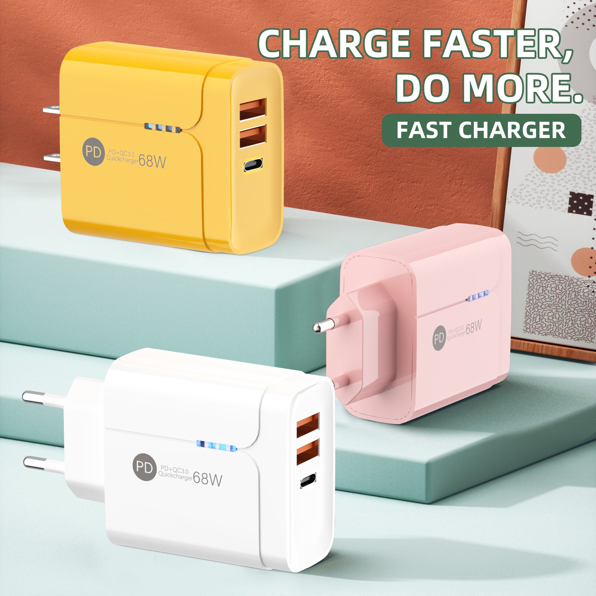 Gentleman — A+A+C Triple-port Charger, available with EU, US, and UK plug options. It supports super fast charging, is a full-voltage charger, and features three different charging ports as well as a unique appearance.