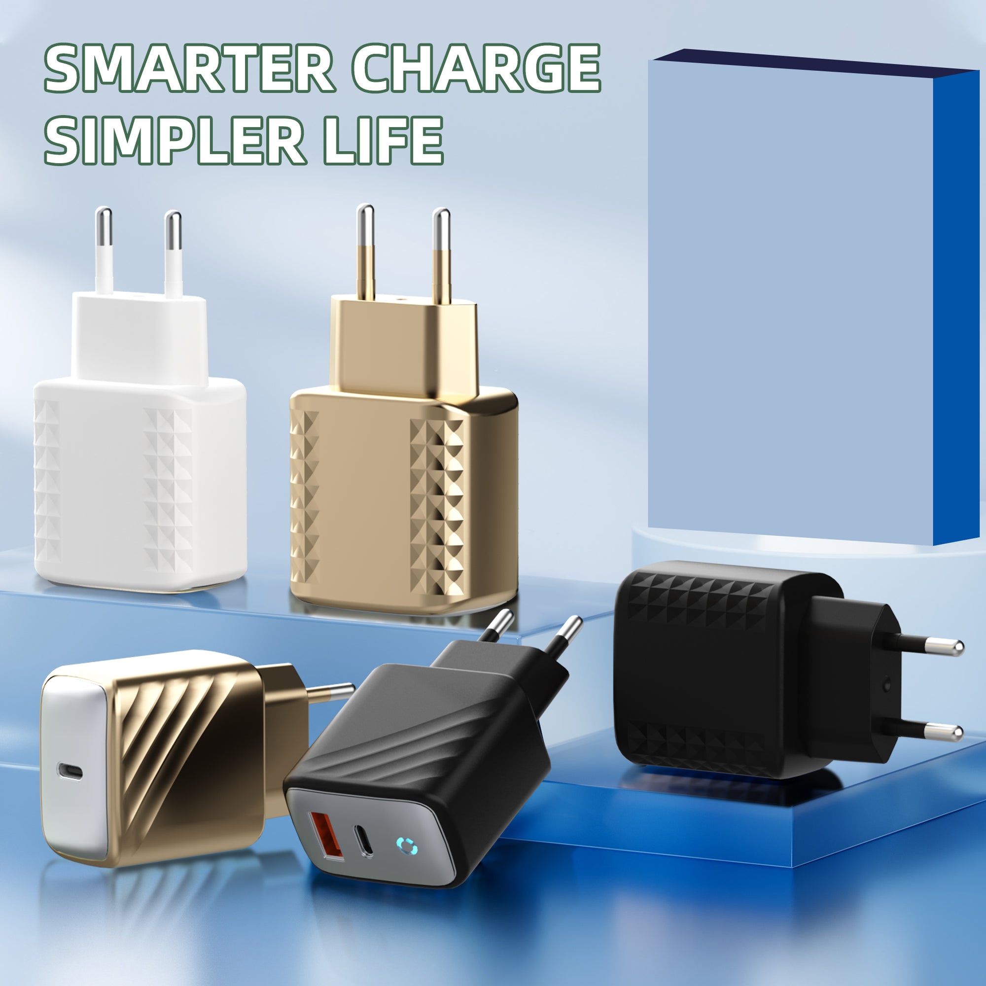 Diamond/Wave — A+C Dual-port Charger, available with EU, US, and UK plug options. It supports super fast charging, is a full-voltage charger, and features multiple optional port combinations as well as a unique appearance.