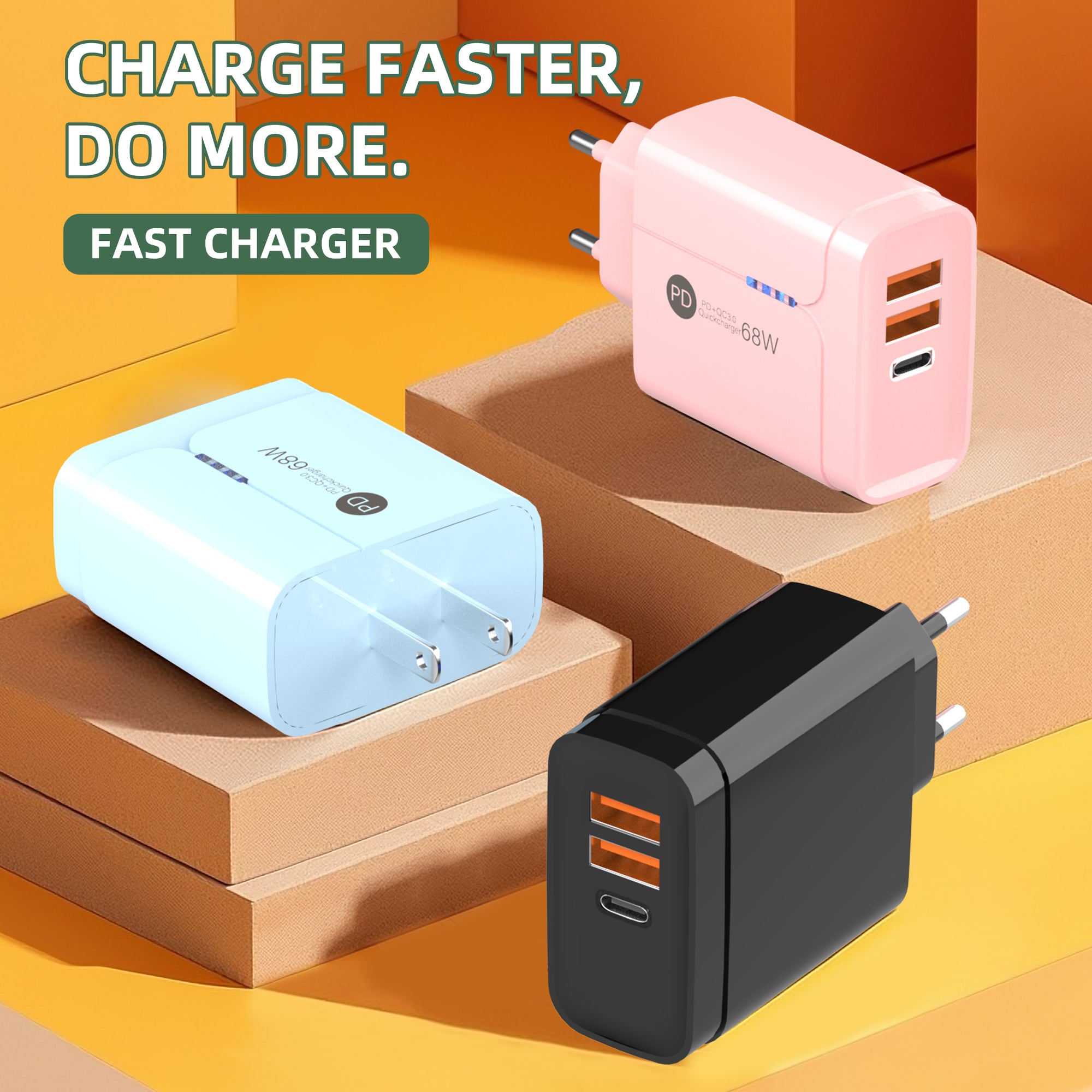 Gentleman — A+A+C Triple-port Charger, available with EU, US, and UK plug options. It supports super fast charging, is a full-voltage charger, and features three different charging ports as well as a unique appearance.