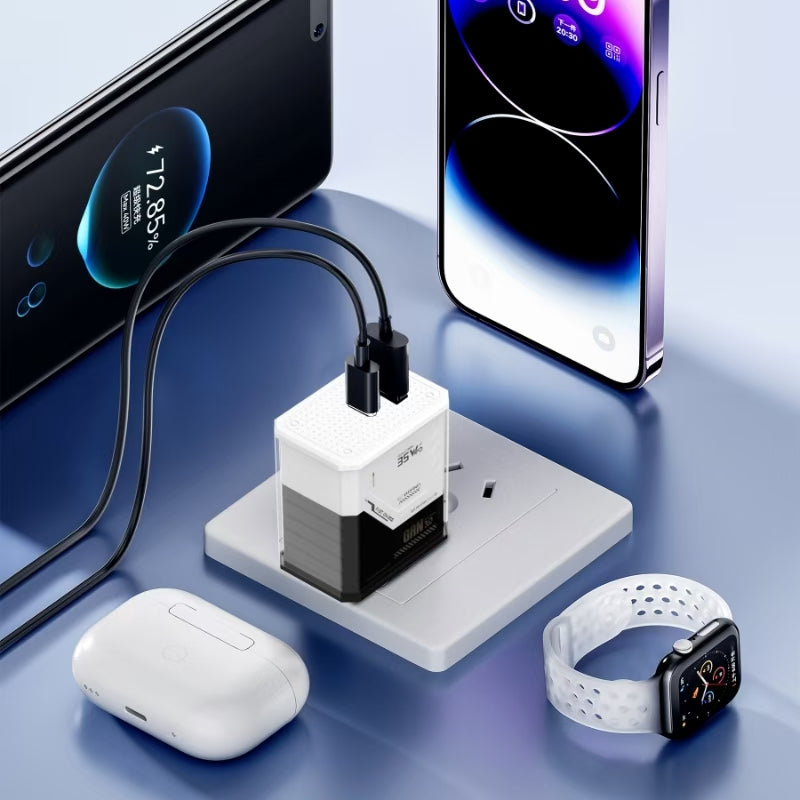 Battle Armor — A+C Dual-port Charger, available with EU, US, and UK plug options. It supports super fast charging, is a full-voltage charger, and features two different charging ports as well as a unique appearance.