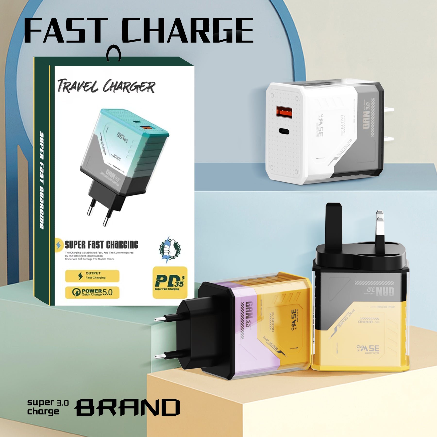 Battle Armor — A+C Dual-port Charger, available with EU, US, and UK plug options. It supports super fast charging, is a full-voltage charger, and features two different charging ports as well as a unique appearance.