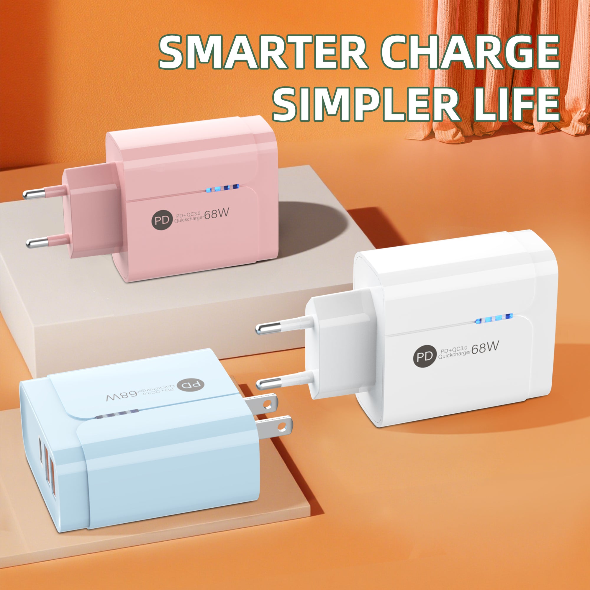 Gentleman — A+A+C Triple-port Charger, available with EU, US, and UK plug options. It supports super fast charging, is a full-voltage charger, and features three different charging ports as well as a unique appearance.
