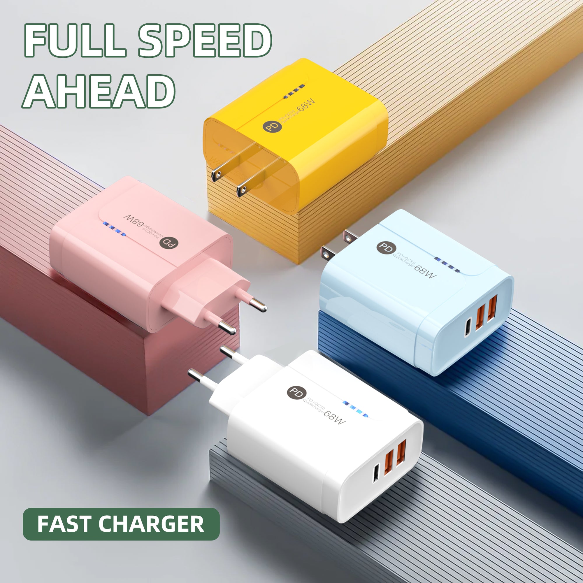 Gentleman — A+A+C Triple-port Charger, available with EU, US, and UK plug options. It supports super fast charging, is a full-voltage charger, and features three different charging ports as well as a unique appearance.