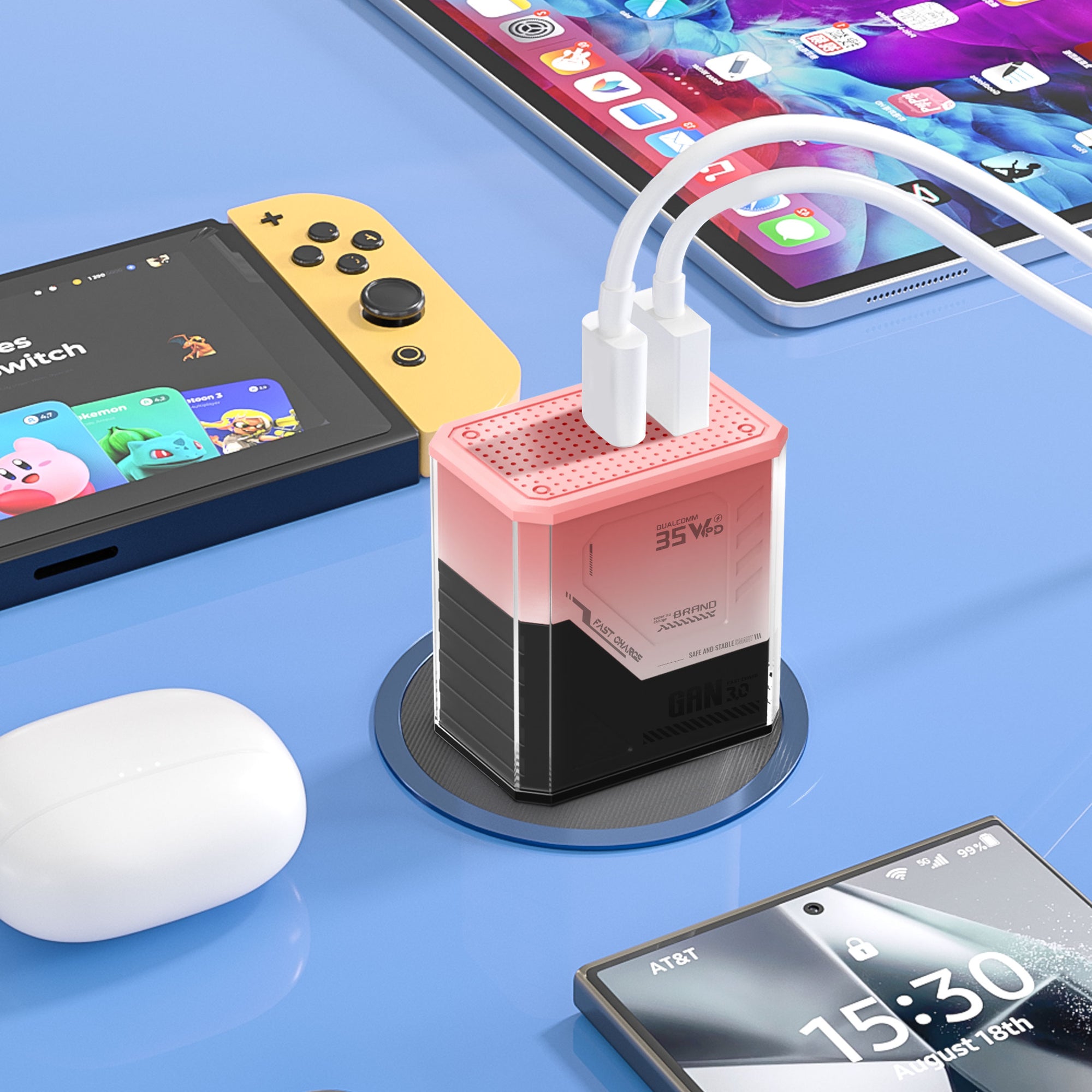 Battle Armor — A+C Dual-port Charger, available with EU, US, and UK plug options. It supports super fast charging, is a full-voltage charger, and features two different charging ports as well as a unique appearance.