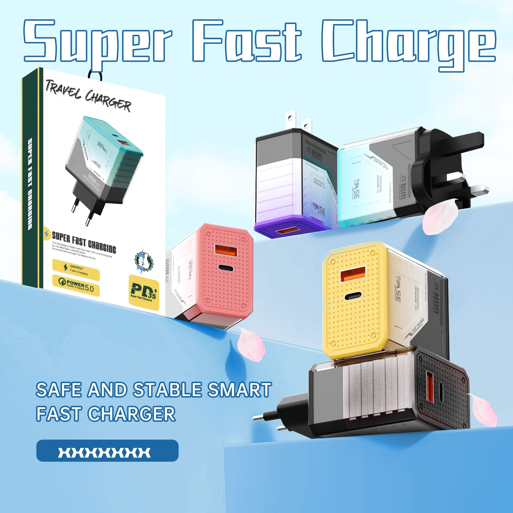 Battle Armor — A+C Dual-port Charger, available with EU, US, and UK plug options. It supports super fast charging, is a full-voltage charger, and features two different charging ports as well as a unique appearance.