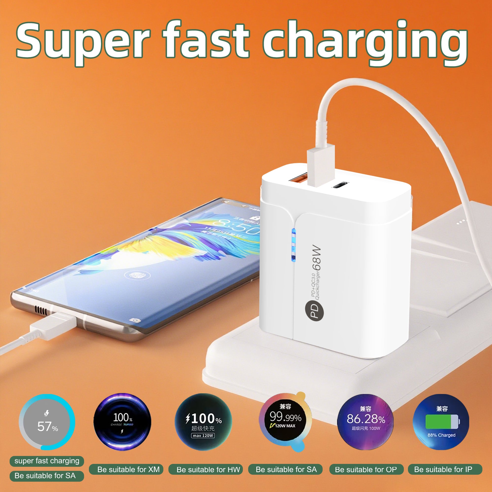 Gentleman — A+A+C Triple-port Charger, available with EU, US, and UK plug options. It supports super fast charging, is a full-voltage charger, and features three different charging ports as well as a unique appearance.