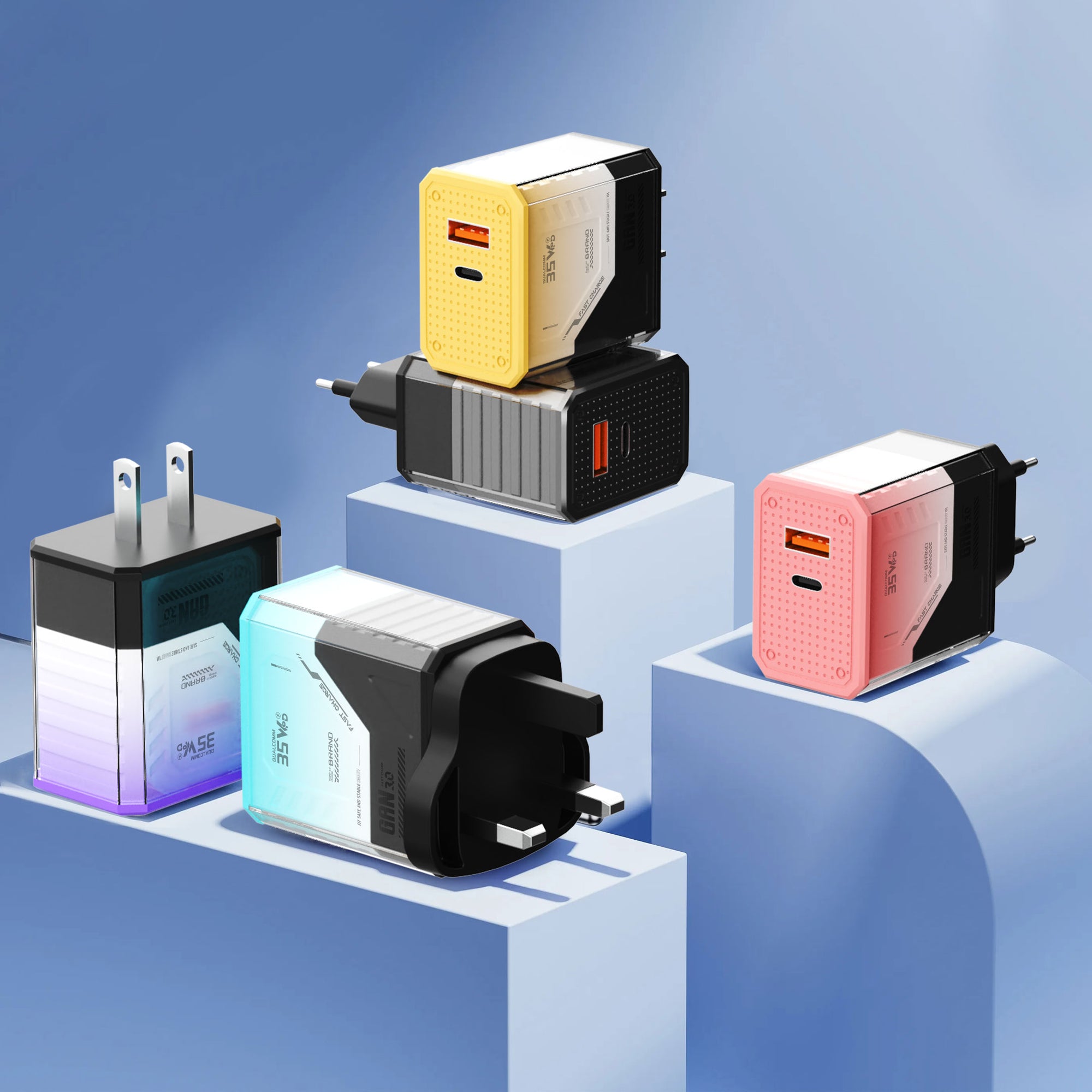 Battle Armor — A+C Dual-port Charger, available with EU, US, and UK plug options. It supports super fast charging, is a full-voltage charger, and features two different charging ports as well as a unique appearance.