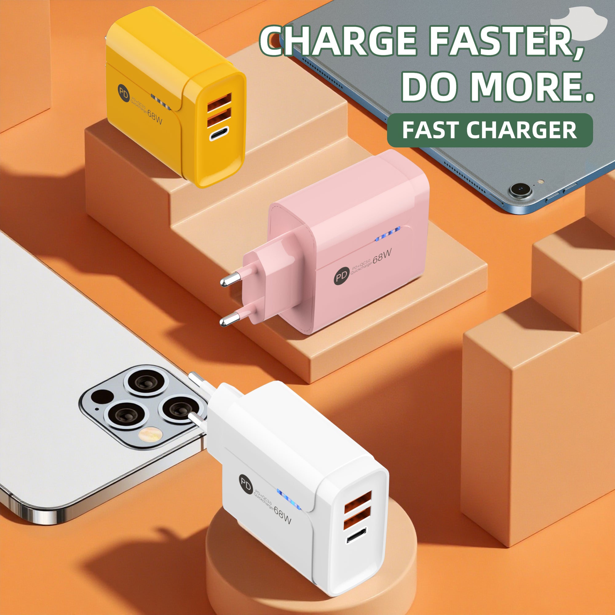 Gentleman — A+A+C Triple-port Charger, available with EU, US, and UK plug options. It supports super fast charging, is a full-voltage charger, and features three different charging ports as well as a unique appearance.